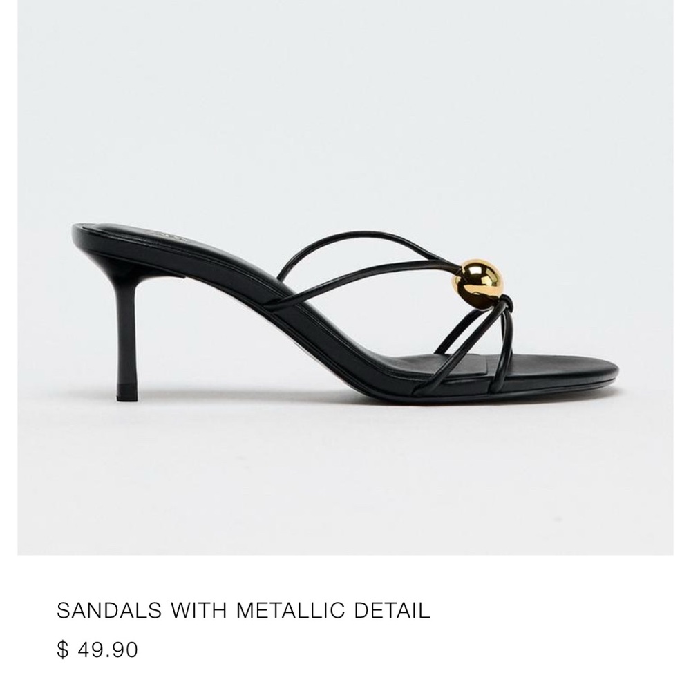 ZARA Elegant Black Sandals with Gold Detail